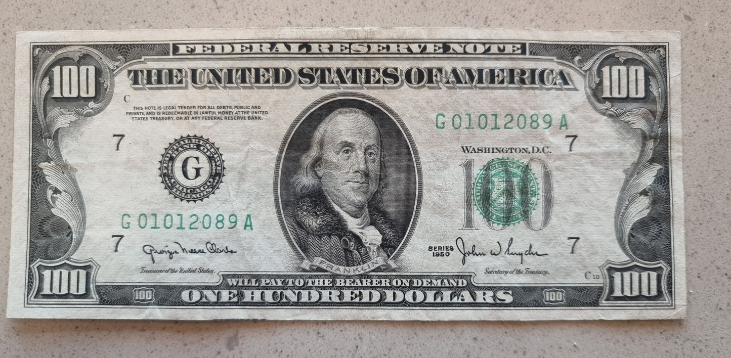 Benjamin Franklin 1950 series $100 bill SKU-1950100Bill-011