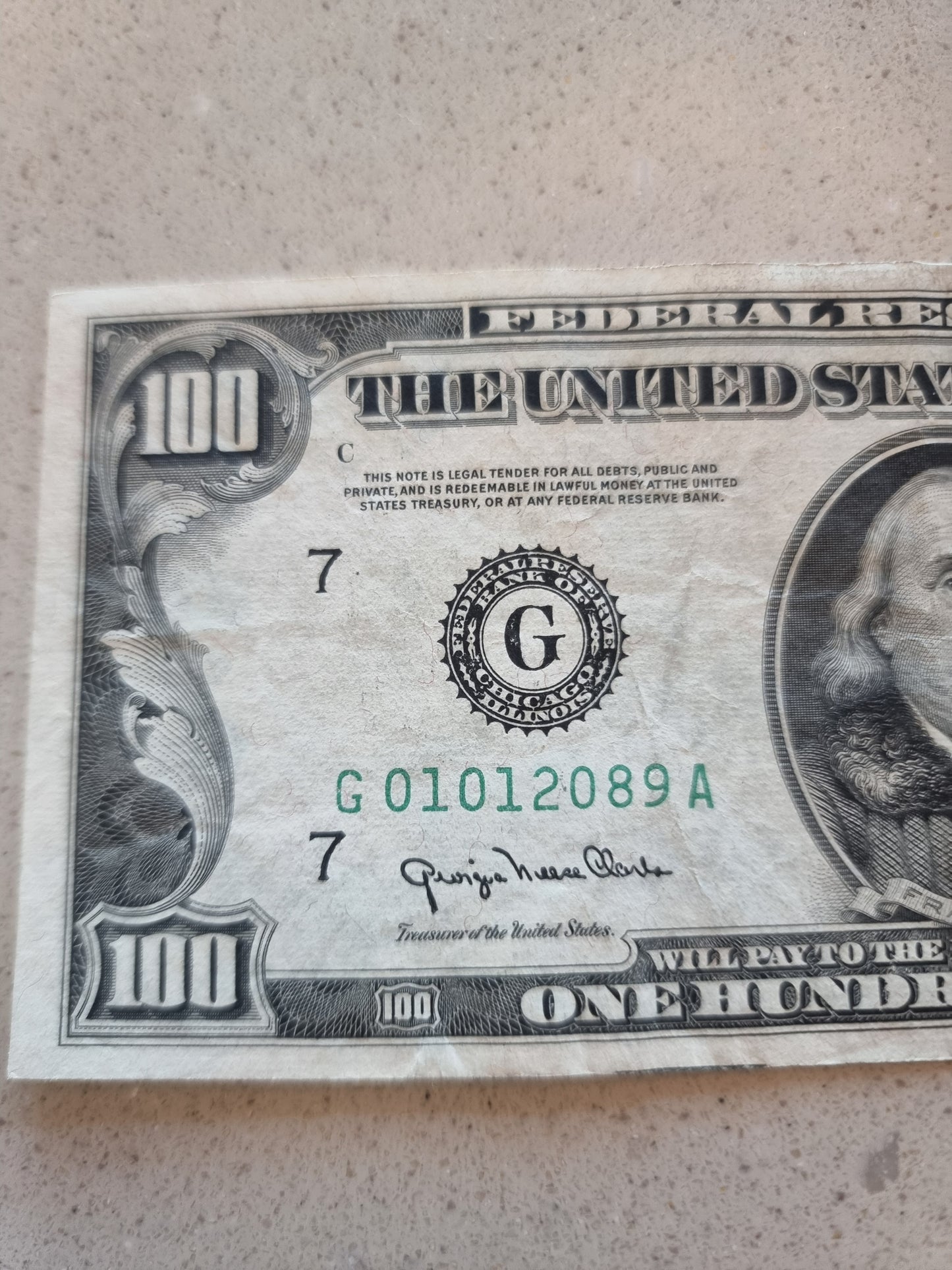 Benjamin Franklin 1950 series $100 bill SKU-1950100Bill-011