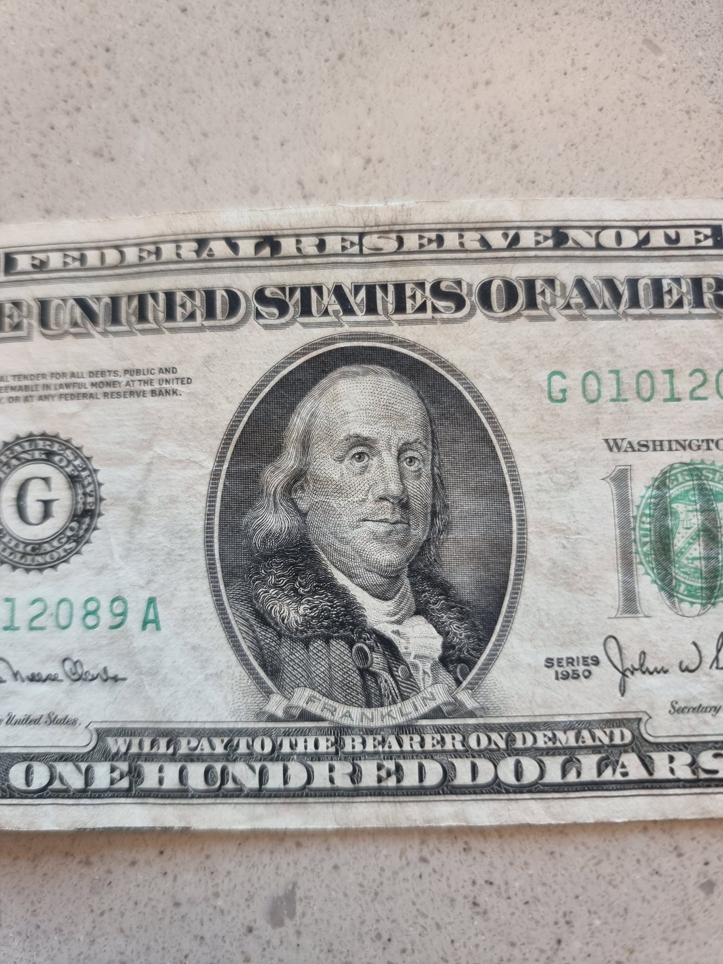 Benjamin Franklin 1950 series $100 bill SKU-1950100Bill-011